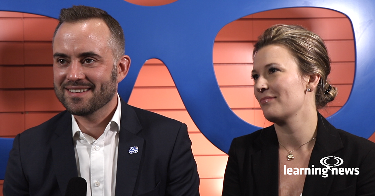 Nick Christian, Vice President of Sales in EMEA and Sarah Danzl, Head of Communications, from Degreed talking to Learning News at Learning Technologies 2020